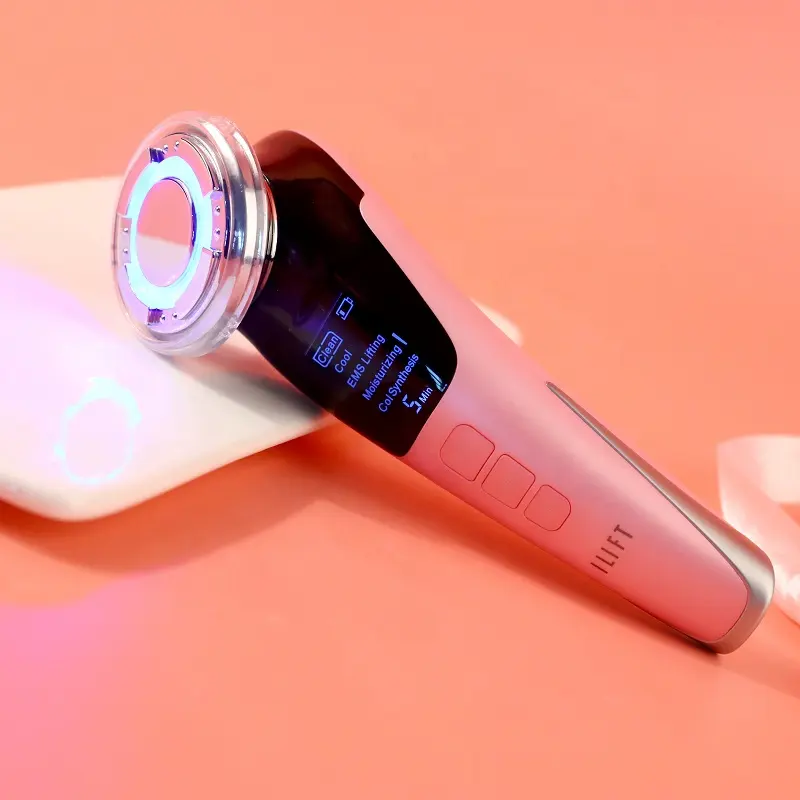 Hot cold red blue light LED EMS beauty equipment massager galvanic microcurrent facial toning face lifting device