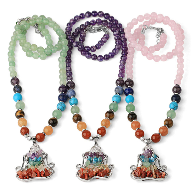 Natural Stone Reiki Yoga Jewelry 7 Chakra Healing Crystal Bead Meditation Pendant Necklace Women