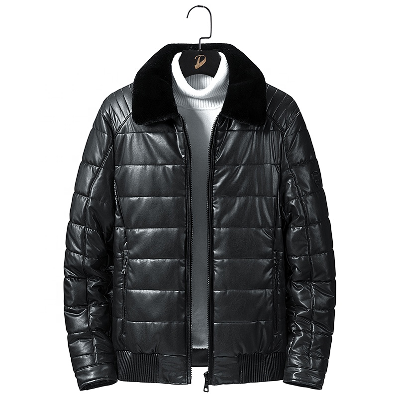 New fashion design luxury style classic men's leather puffer jacket custom men's leather jacket men's winter puffer jacket