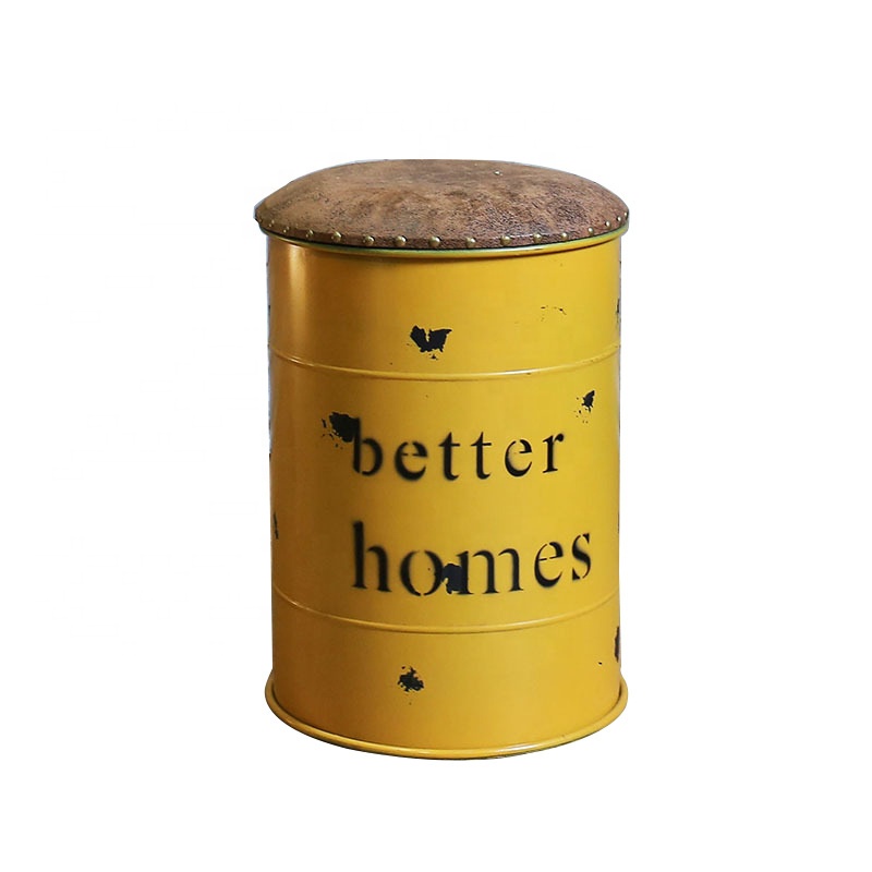 Round Storage shoe stool with PU leather Tin paint bucket stool Industrial style chair with several colors