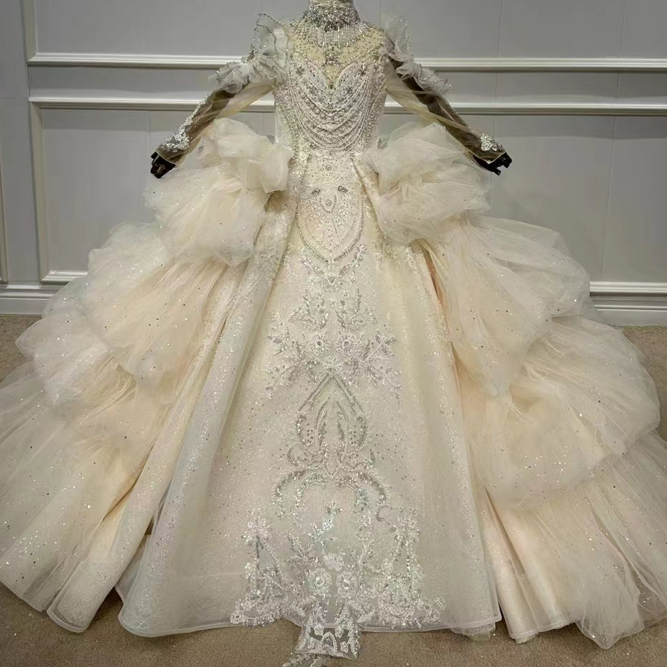 Платье queensdress с оборками, мягкое Тюлевое платье с крупными бусинами для девочек, вечернее платье для маленьких девочек, платья на день рождения, платья для девочек с цветами для свадьбы