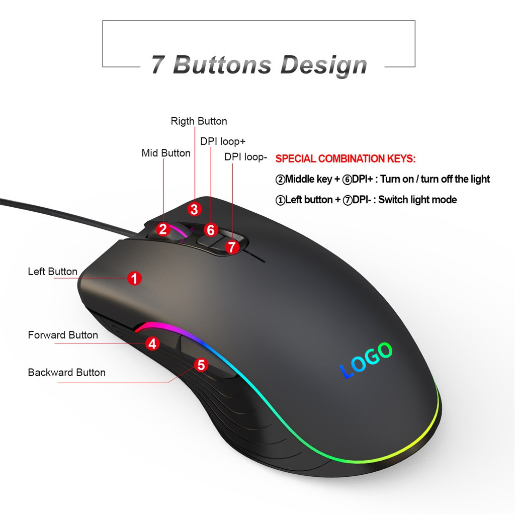 Optical Custom Logo 7D Optical DPI1600/3200/6400 Adjustable 2020 Gaming Mouse