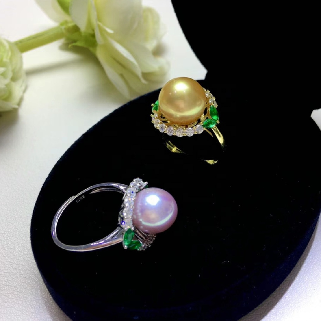 798R 11-12mm Real Natural Freshwater Pearl 925 Sterling Silver with Gold Plated ring pendant simple style for women