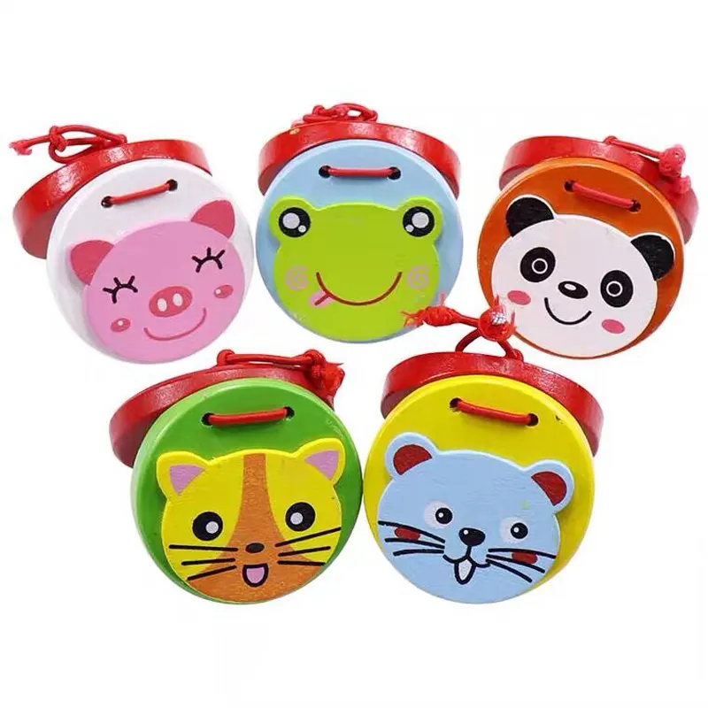 Hot Selling Wooden Cartoon Animal Kids Intellectual Music Castanets Clapper Toy Xmas Gift