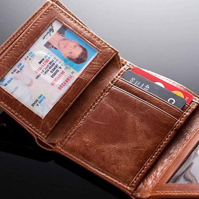 Eime Men's ultra-thin RFID wallet-leather front pocket tri-fold wallet