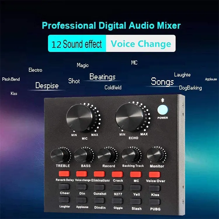 Podcast Recording Studio Equipment Bundle Sound Cards Audio Interface Mixer Mic Sound Card for Live Stream External Sound Card