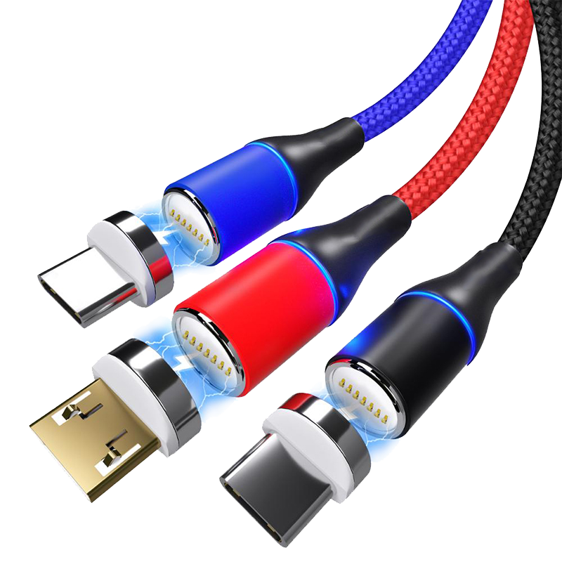 light led 360 magnetic usb cable 3 in 1 quick charge phone usb charging cable magnetic usb cable