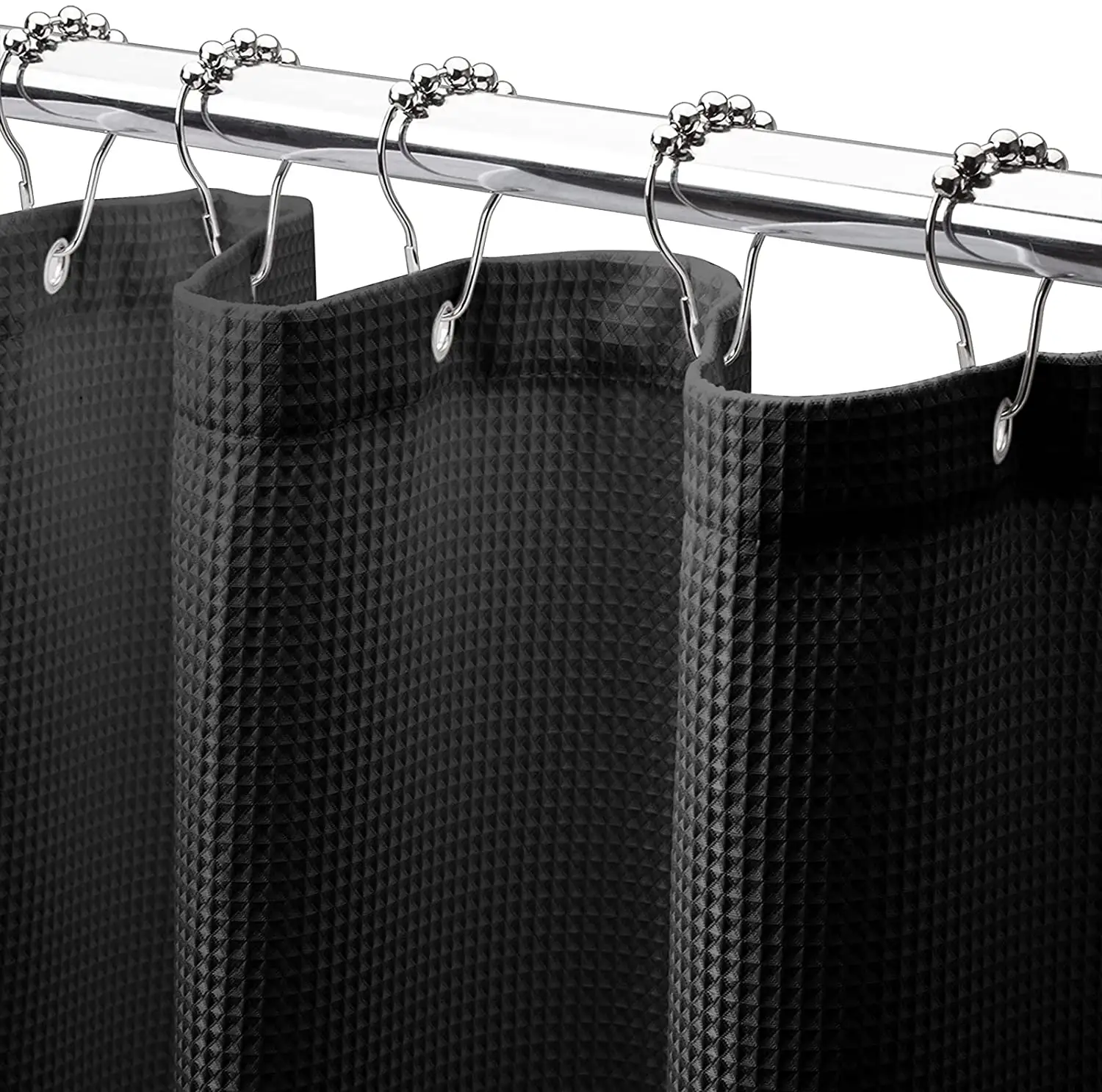 Hot Sales Polyester/cotton Fabric Waffle Weave Waterproof Shower Curtains With Hooks