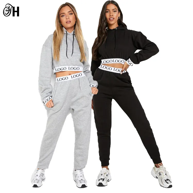 2021 Custom Designer Womens Cotton Jogger Sweatshirt Sweatpants Two Piece Hoody Set Blank Pullover Hoodies