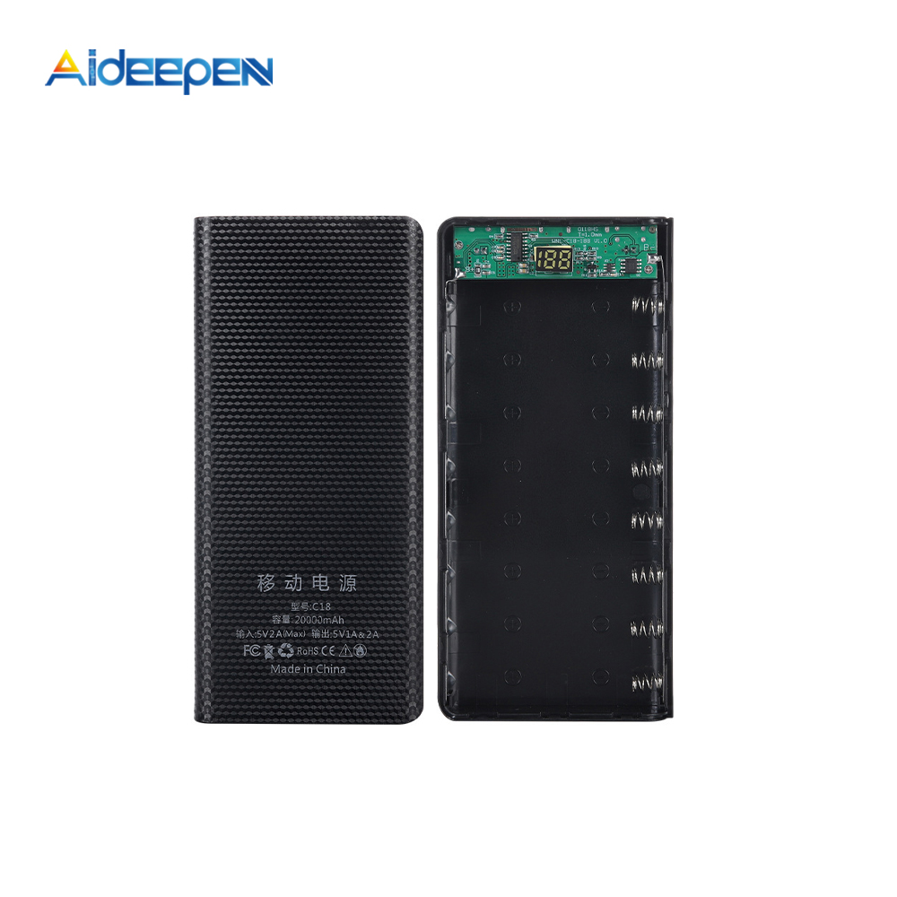 20000 мА/ч, два USB выхода, Power Bank чехол в виде ракушки DIY Kit 8x18650 батарея зарядное устройство чехол ж/ЖК-дисплей Type-C и Micro USB вход