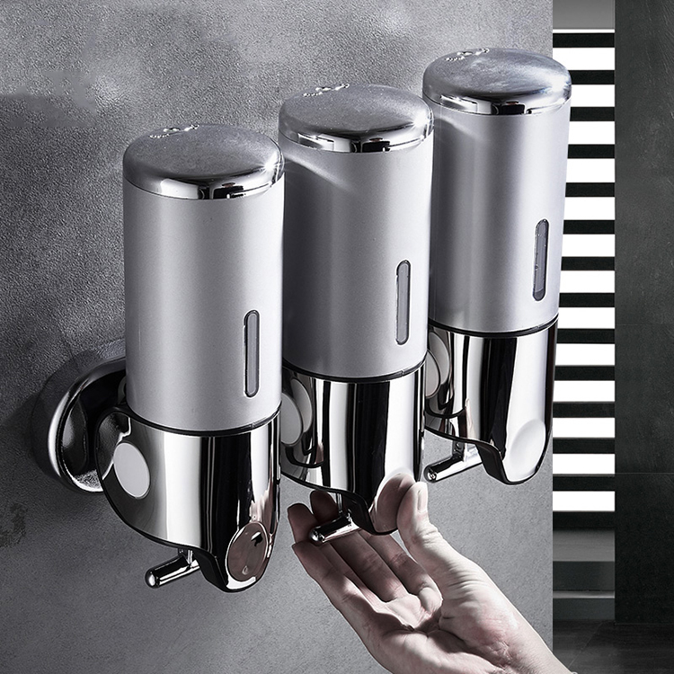 Hotel Bathroom Toilet Plastic ABS Sanitary Manual Wall Mount Shampoo Shower Gel Triple Liquid Soap Dispensers