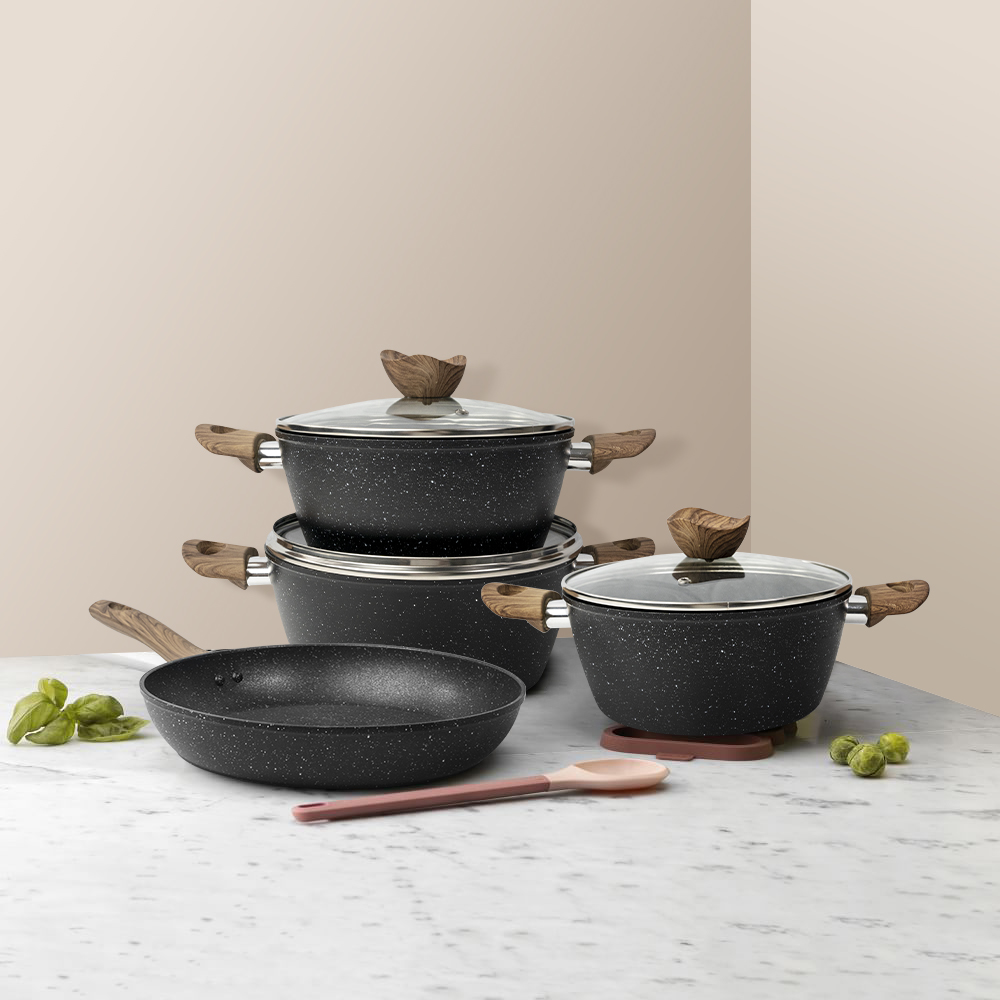 High quality wholesale cost kitchen granite cooking pot aluminium nonstick cooking pot set