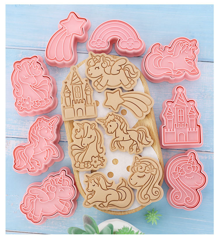 8pcs Baking Tools DIY Biscuit Cake Mold Plastic Utensilios De Cocina Unicorn Cookie Stamp For Kids DIY Baking Accessories