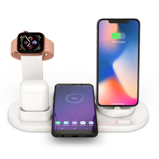 10 Вт быстрая зарядная станция для iPhone 11 Samsung Note 20 Беспроводное зарядное устройство для Airpods Pro Apple Watch для Galaxy Watch Active/Bud