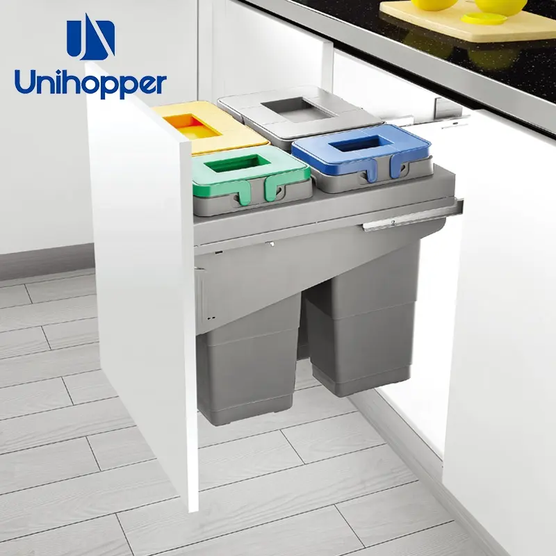 Cabinet Waste Bin Unihopper Factory Wholesale Concealed Soft Close Built-in Kitchen Cabinet Pull Out Recycling Drawer Waste Bin