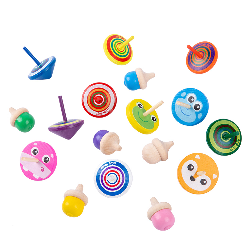 High quality solid wood colourful annimal rainbow and marshroom fun children fingertip spinning top factory direct sale portable