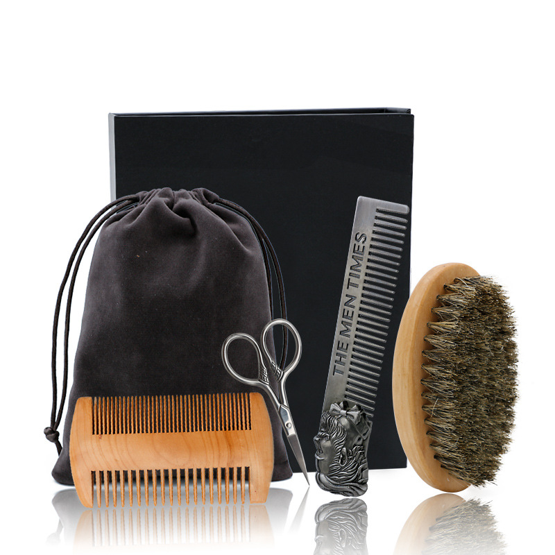 Beard Brush and Comb Set for Men Grooming with Natural Boar Bristle Beard Brush