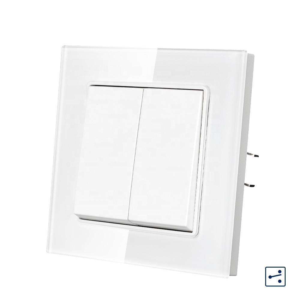EU Standard 2 Gang 2 Way Mechanical Switch AC220~250V  16A Tempered Glass Panel Wall Gang Switch