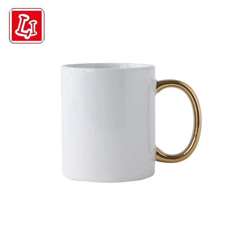 Gold handle ceramic round mouth water cup household daily Mug support customization