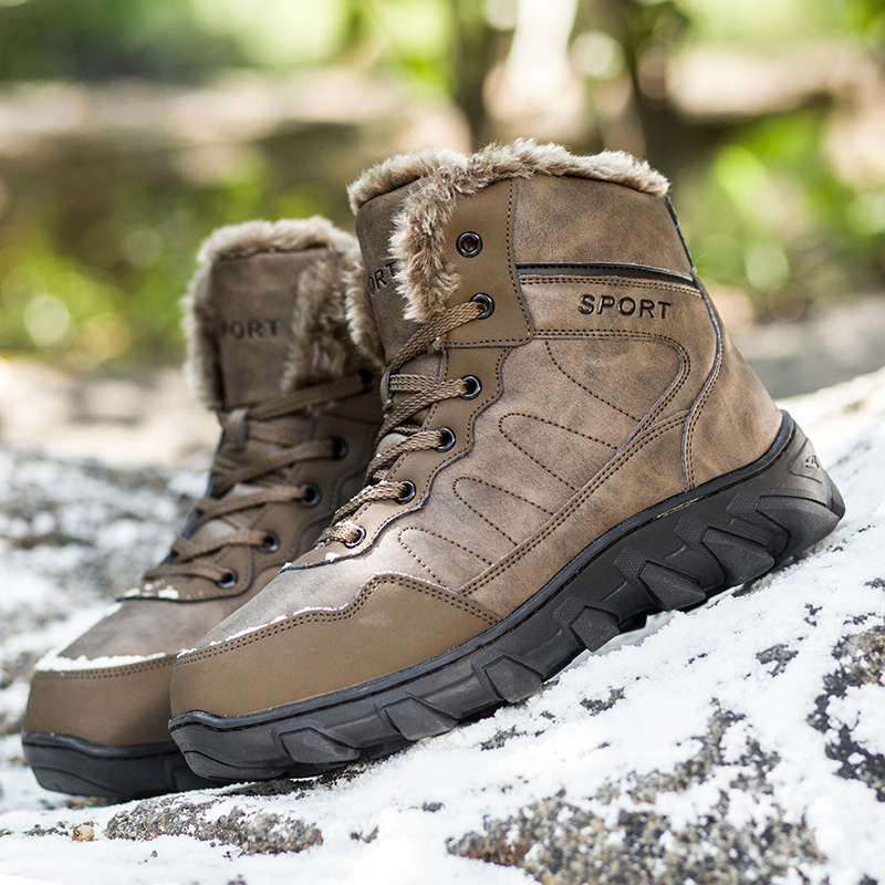 Factory Waterproof Fur Winter Men's Boots Fashion Hiking Boot Warm Leather Snow Boots