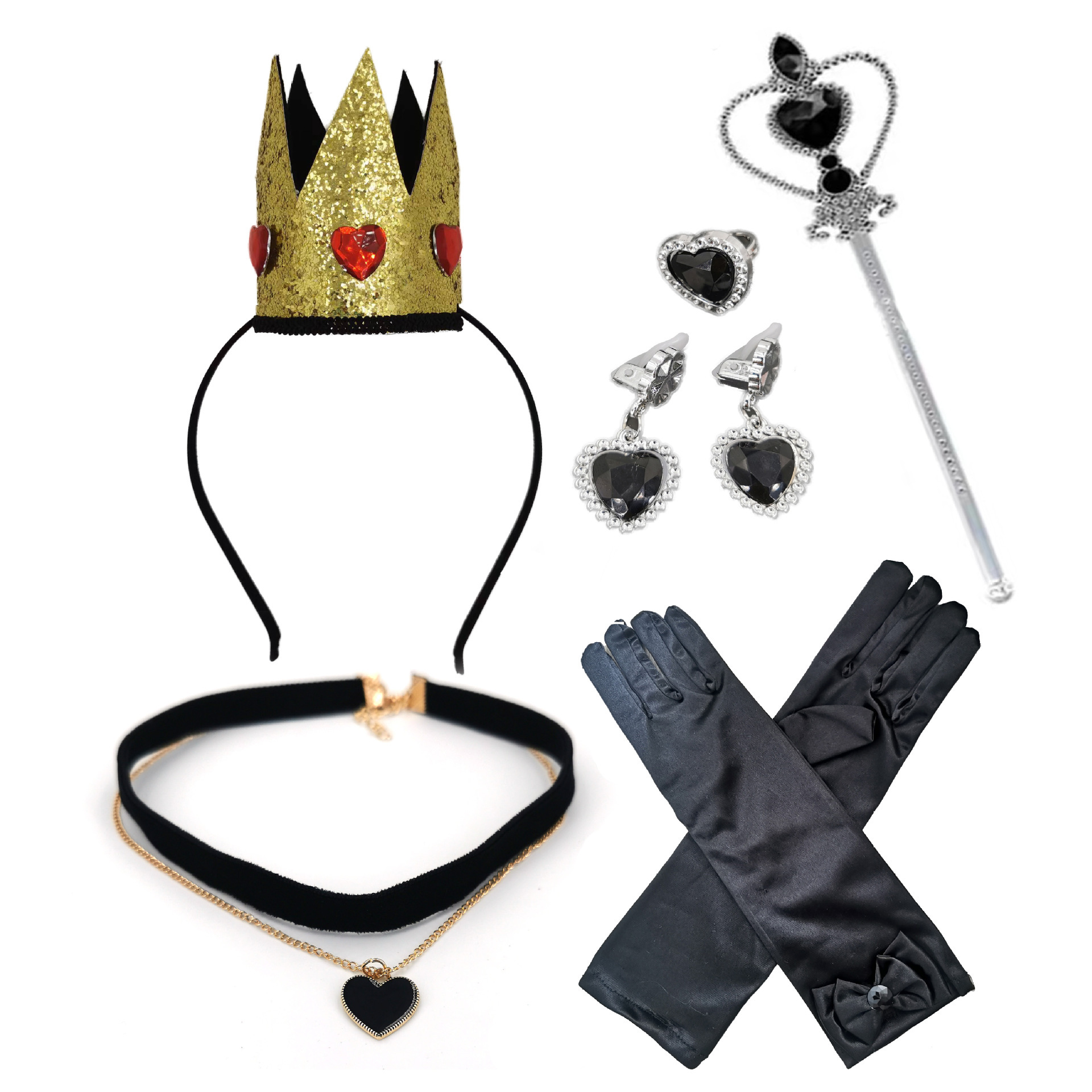 Love Party The new Alice in Wonderland Queen of Hearts wig collar bone necklace Fairy Wand Gloves children's crown set