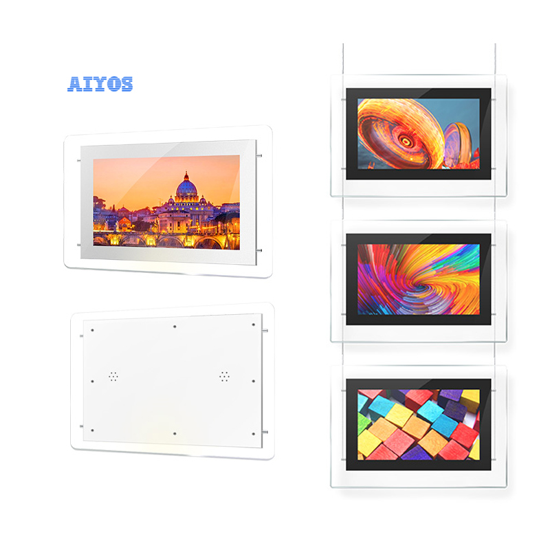 Android 4K 13,3 "рекламный плеер, внутренняя цифровая вывеска, двойной экран, подвесной ЖК-дисплей для Витрины Магазина