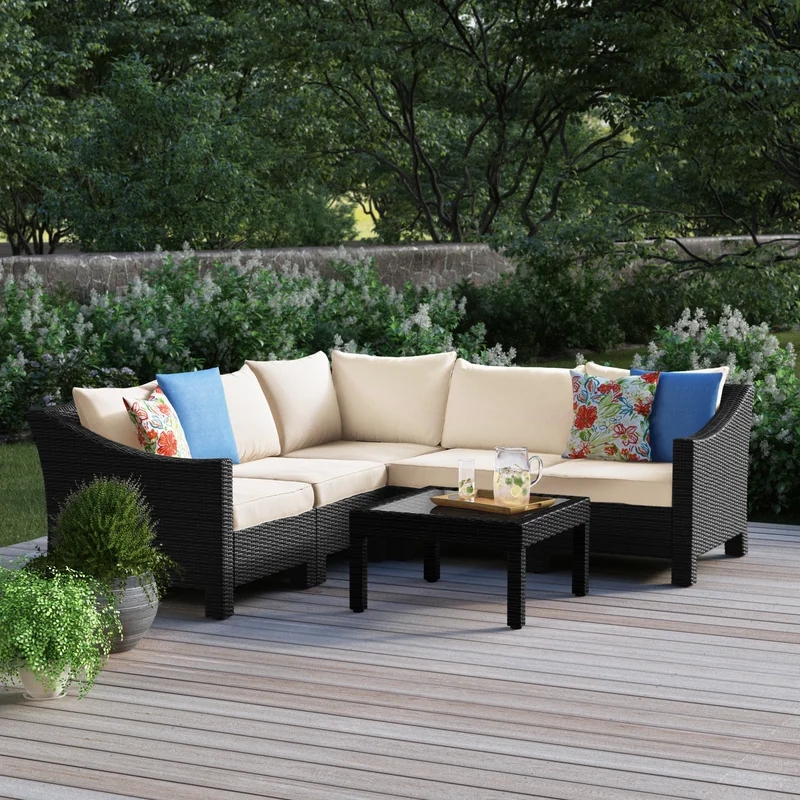 Natural rattan corner sofa high quality Wicker/Rattan 4 - Person Seating Group with Cushions