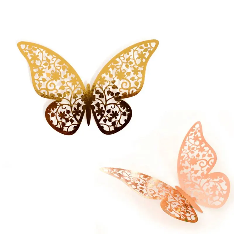 12 Pcs/Pack Gold Color Hollow 3D Butterfly Decor Wall Sticker Set For Wedding Party Decoration