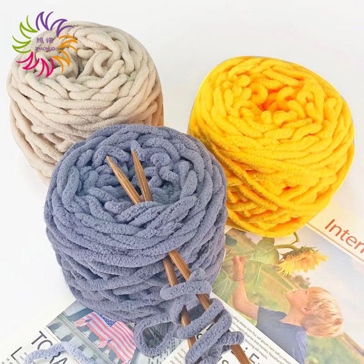ZHAONUO supplier chunky crochet 1 ply fluffy arm knitting woven blanket core strip line chenille ice yarn for scarf