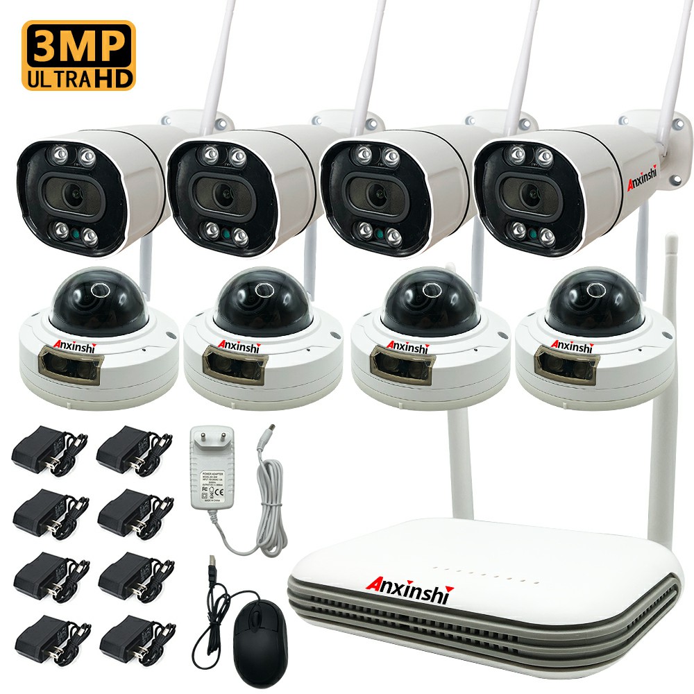 Wifi Camera Kit 8CH Long Distance Transmission 3MP HD Wireless NVR Kit Mobile Phone Remote CCTV Camera System