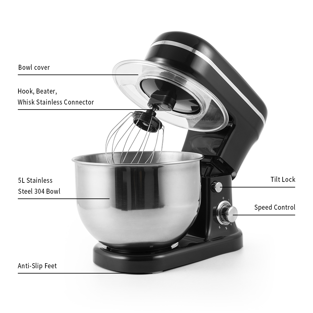 Stand Mixer 1200W 6-Speed Tilt-Head Food Mixer Dough Mixer with 5-Quart Stainless Steel Bowl Dough Hook Mixing Beater