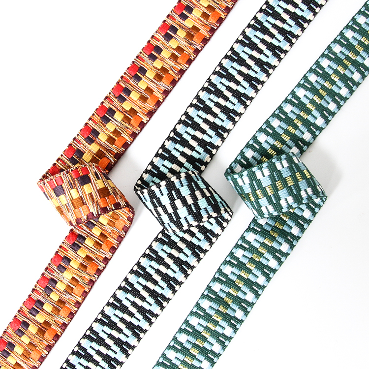 Soft Cotton Webbing 30MM Width Wave Ethnic Woven Webbing Retro Customs Cotton Thread Ribbon Sewing for Garment Bag Straps 1 Yard