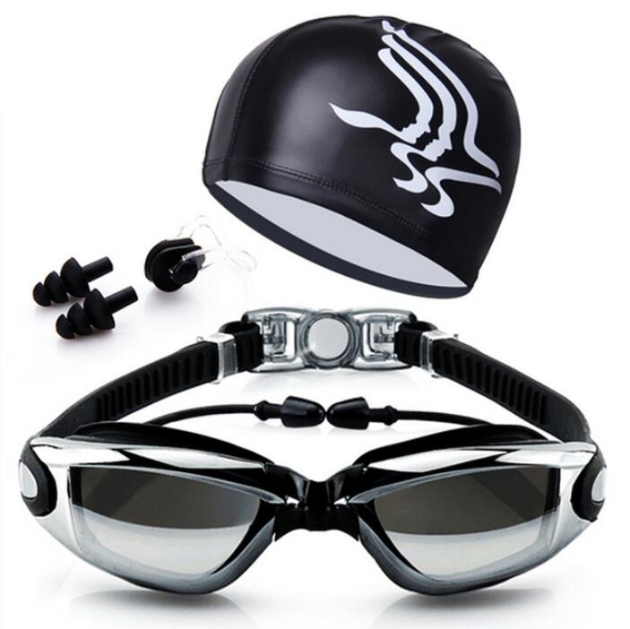 Amazon Hot Sale Adult Man Woman Diving Swim Glasses with Earplugs Nose Clip Caps Swim Pool Silicone Swimming Goggle