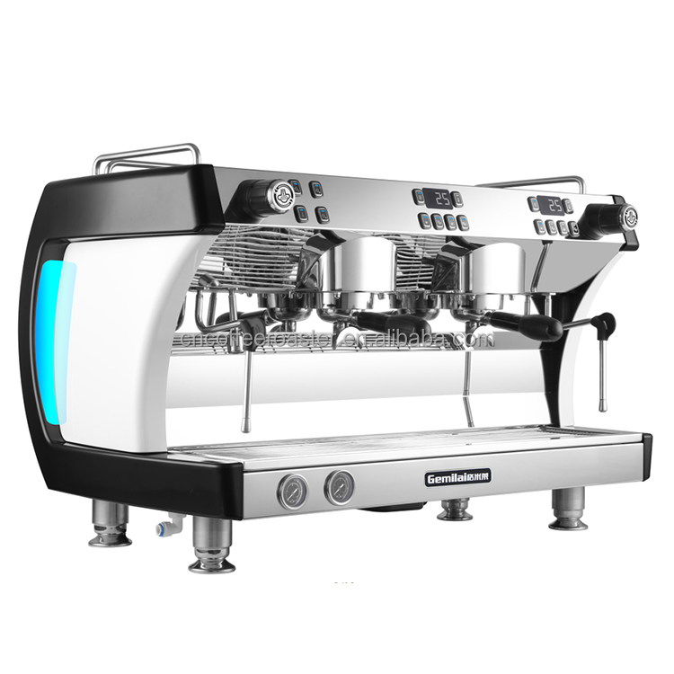 Coffee Shop Professional Espresso Two Head Semi Auto Cappuccino Coffee Machine Black Red Body Copper
