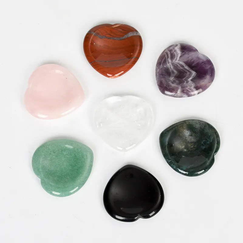 Wholesale 40mm Heart Shaped Rose Quartz Amethyst Thumb Palm Gemstone Crystal Worry Stone