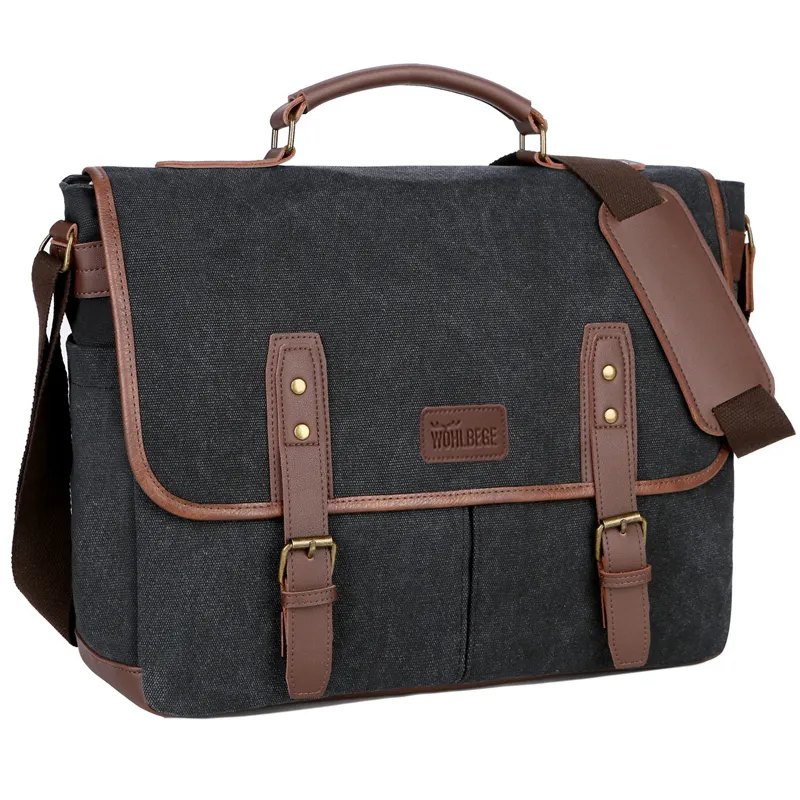 WOHLBEGE Spot Good Travel Suitcase Messenger Shoulder Handbag Large Casual Business Laptop Bags Men Canvas Bag Leather Briefcase