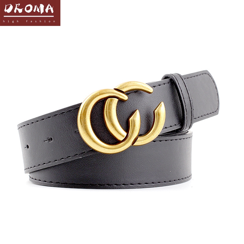 Droma in stock hot product online celebrity vintage double-c high end fashion black casual wear slim waist belt for women