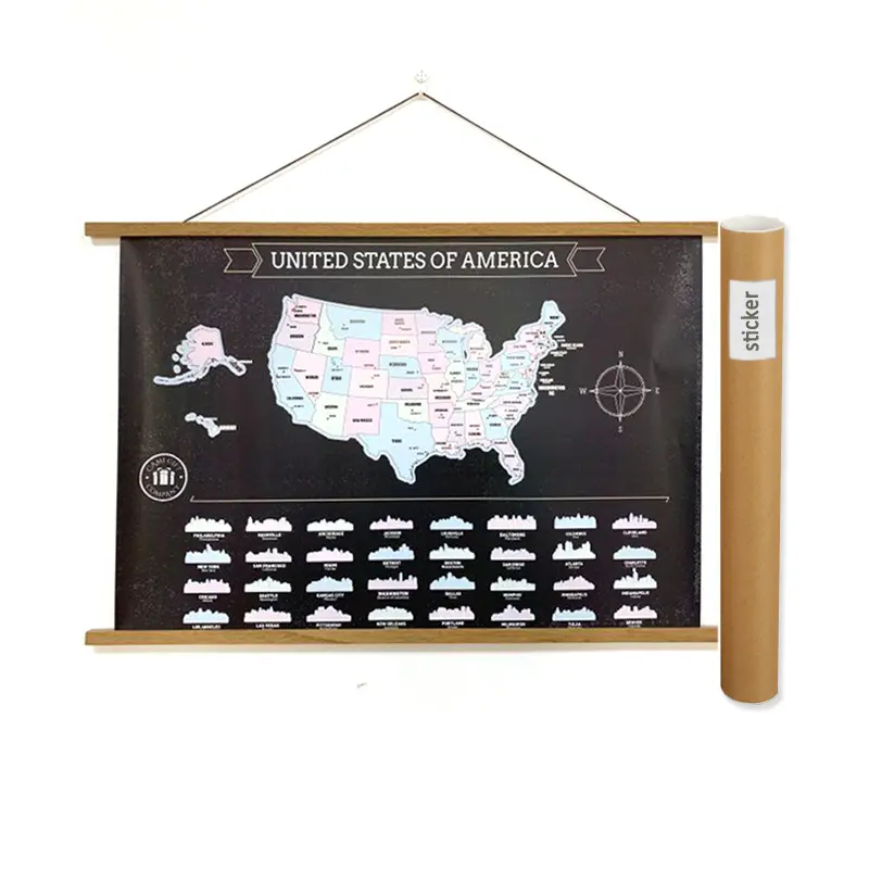 High Quality Durable Portable Scratch off USA Flower travel Map Poster American