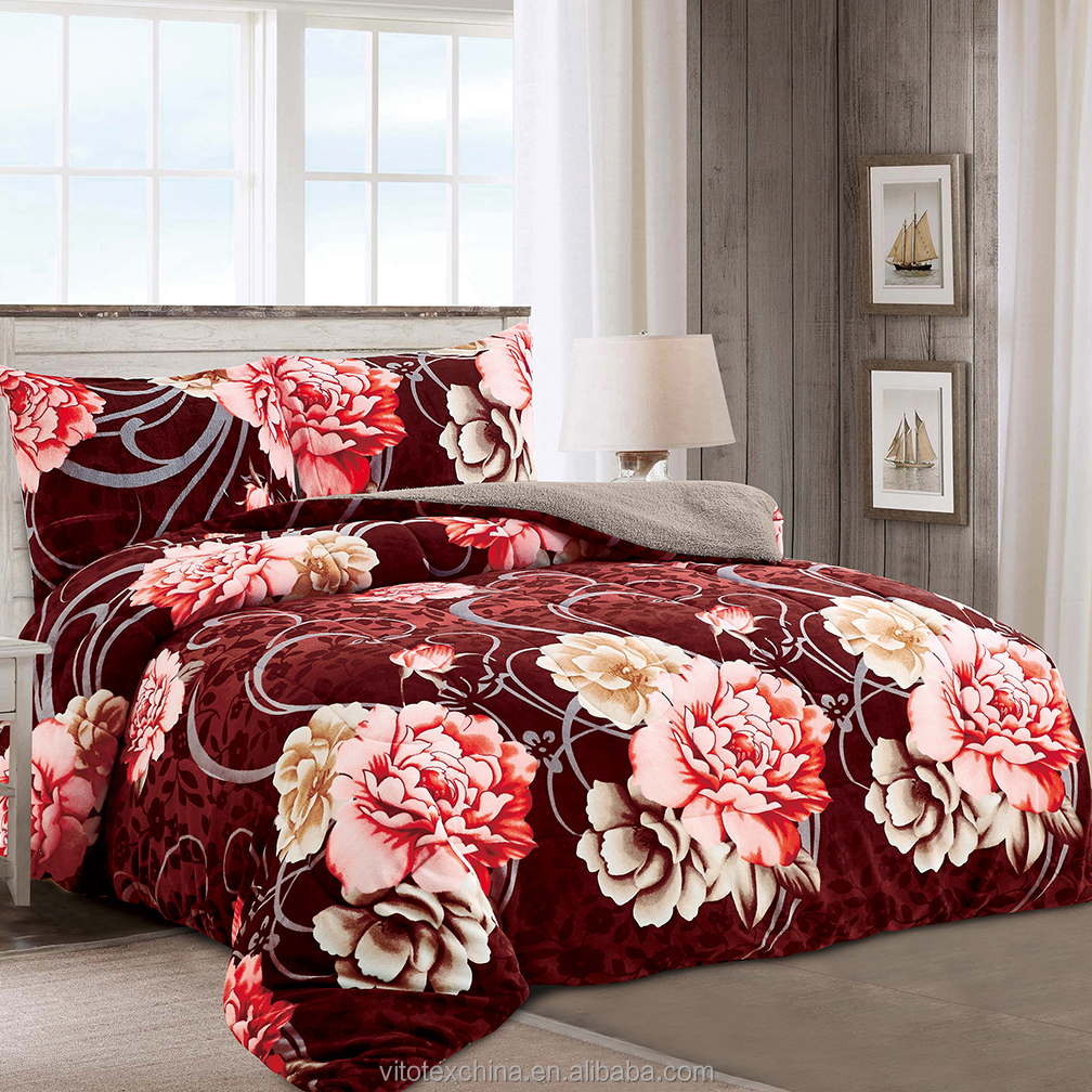 Winter Printed Flannel   Fleece  Borrego Blanket 3pcs set Reversible  Soft Warm  Thick Sherpa Blanket Set For Bed Sofa