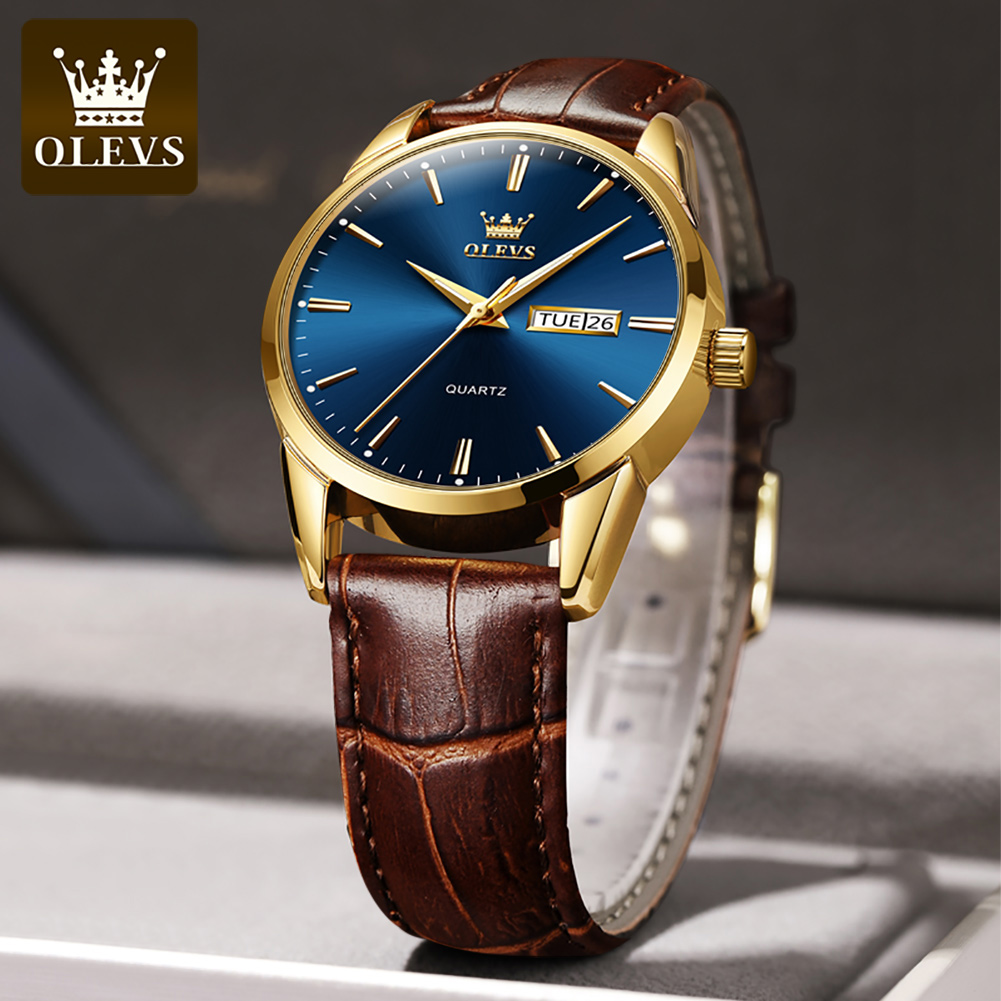 Olevs 6898 Hot Sale Stock Wrist Leather Strap Luxury Waterproof Casual Luminous Large Custom Date Quartz Belt Mens Watch