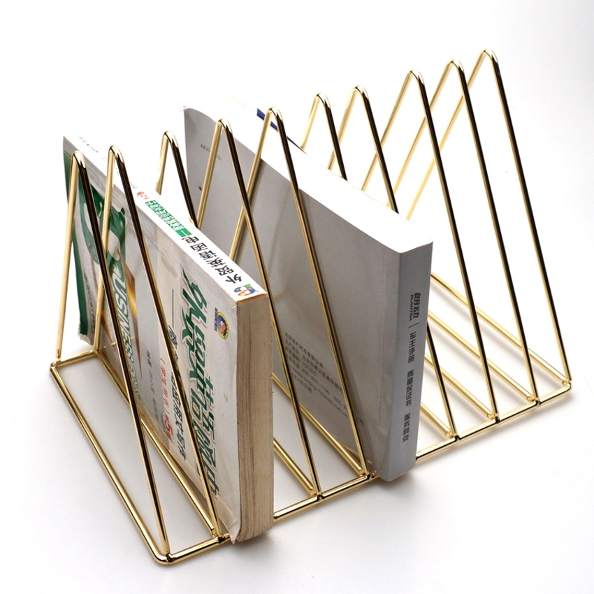 Good Quality and Price of Modern Book Holder Silver Bookends Triangle Design Magazine Storage Rack Metal Bookstand
