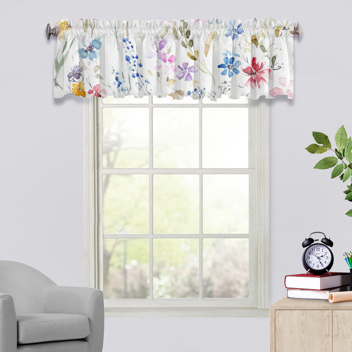 Fashion Design Colorful Flowers Valance Bedroom Living Room Modern Fashion Style Window Curtain With Attached Valance