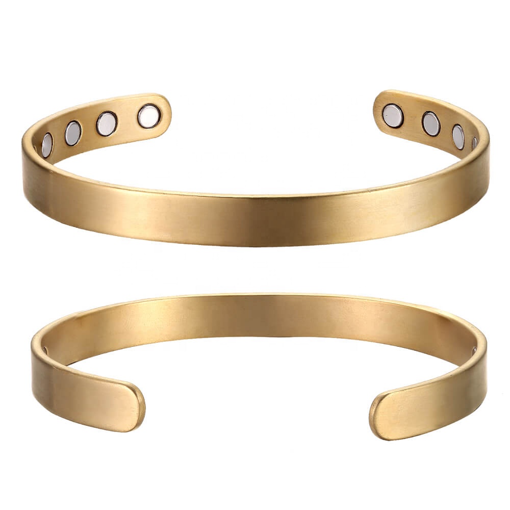 MagEnery Engraved Gold Magnetic Power Titanium Bangle Titanium Cuff Bracelet