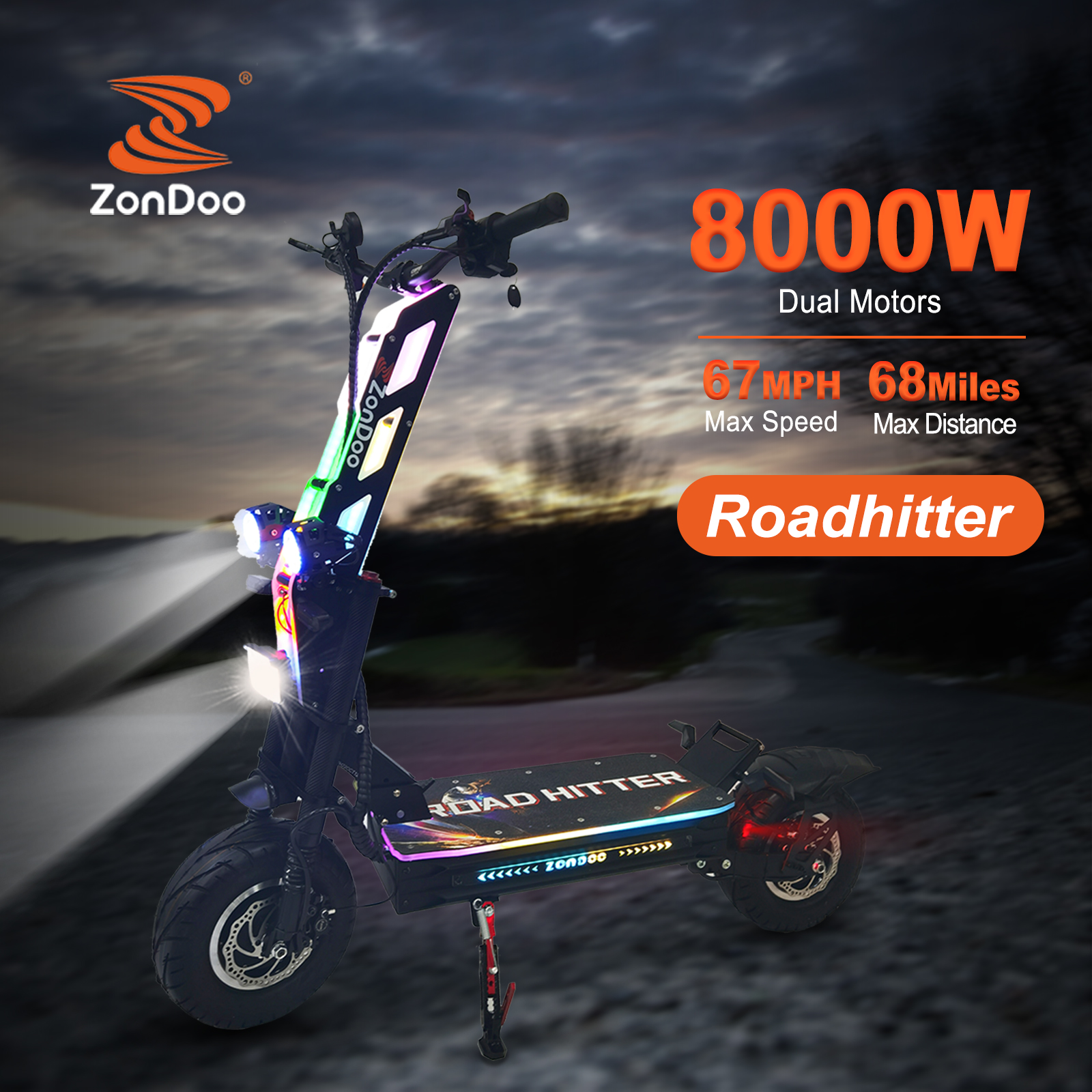 Электрический скутер ZonDoo Roadh-13-дюймовые твердые шины, ДАЛЬНОБОЙНЫЙ до 68 миль и складной электронный скутер 67 миль в час для взрослых