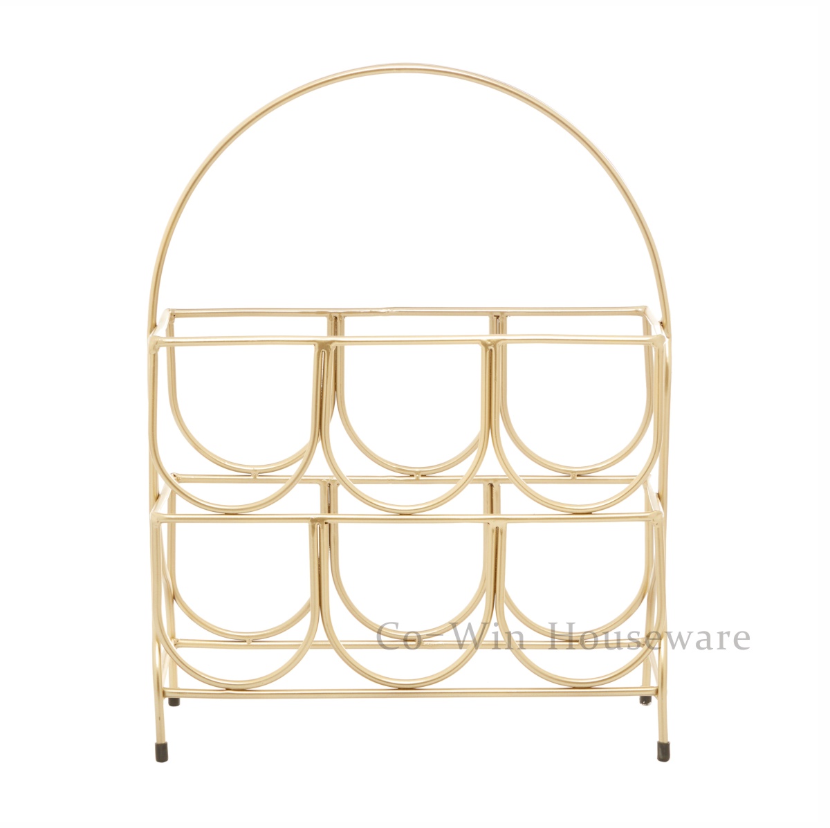 Modern Contemporary Rustic Minimalist Gold Color Free Standing Sturdy 6 Bottle Countertop Table Top Wine Racks