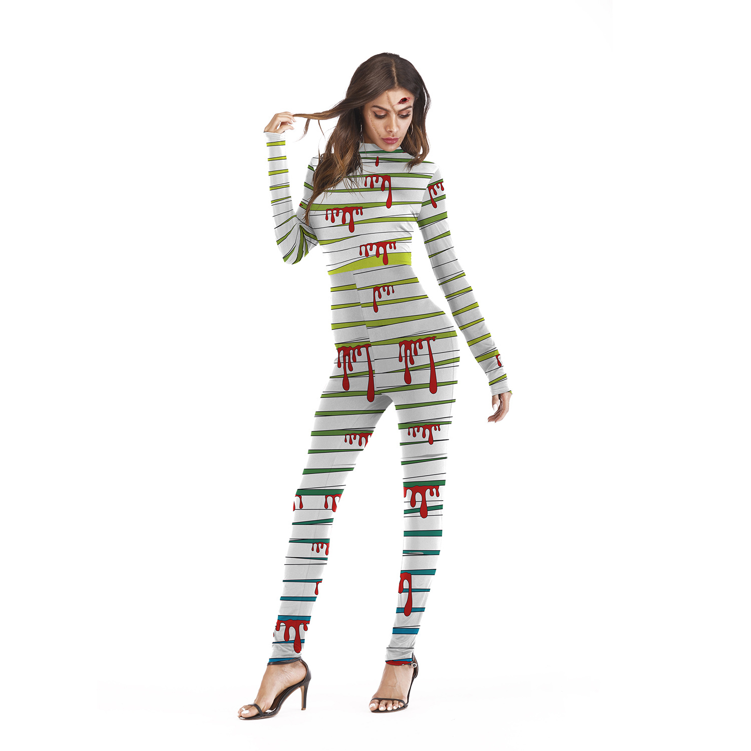 Long Sleeve Sexy Women Cosplay Jumpsuits Print Halloween Costumes Tight Bodysuit N37-25