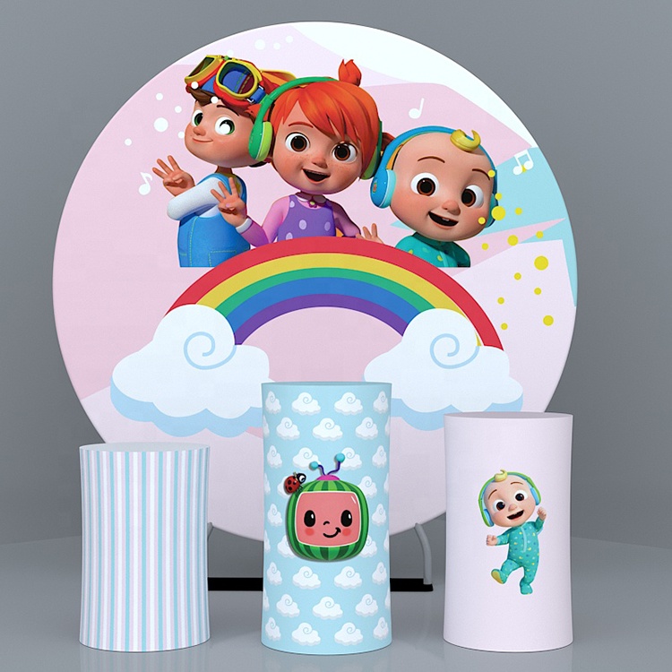 Новый дизайн 7 футов круга День Рождения мультфильм Cocomelon тема натяжение Ткань Свадебный фон круглая стойка