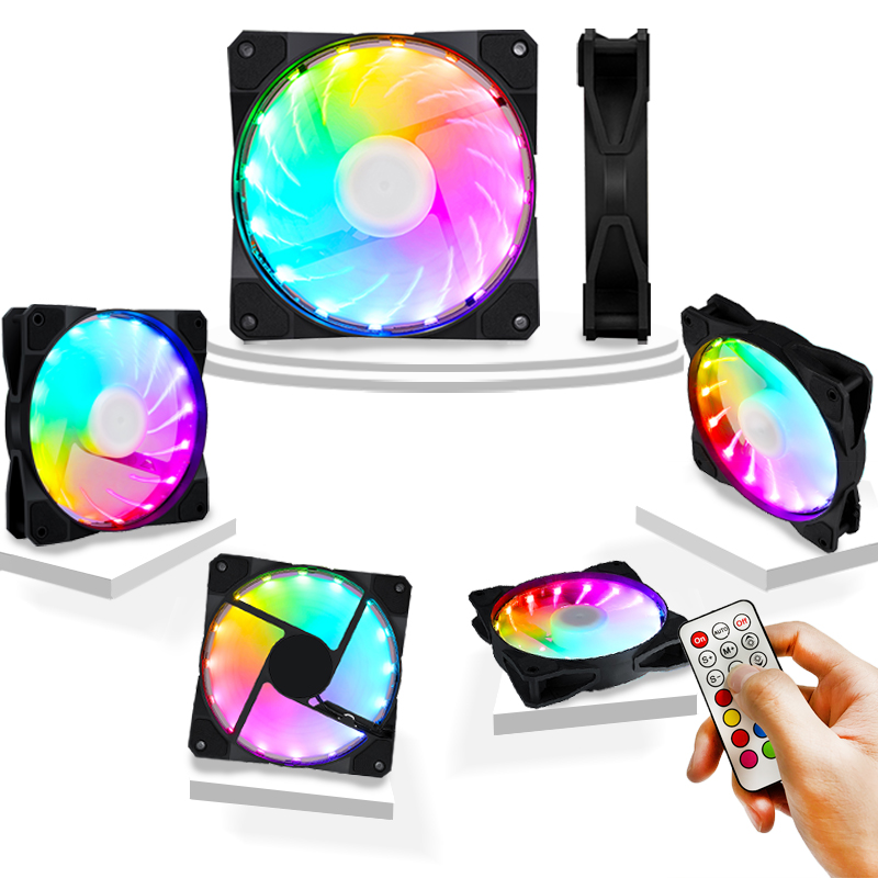 In Stock Custom High Fan Speed 15 LED Lights RGB Fan 120mm 12V Computer Cooling Fan With LED Controller Remote For Mining Rig
