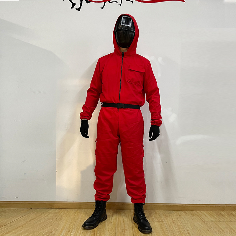 2021 Korean TV Squid Game disfraz Cosplay Red Jumpsuit Soldier Mask Party Cosplay Outfit Wholesale Costume Squid Game In Stock