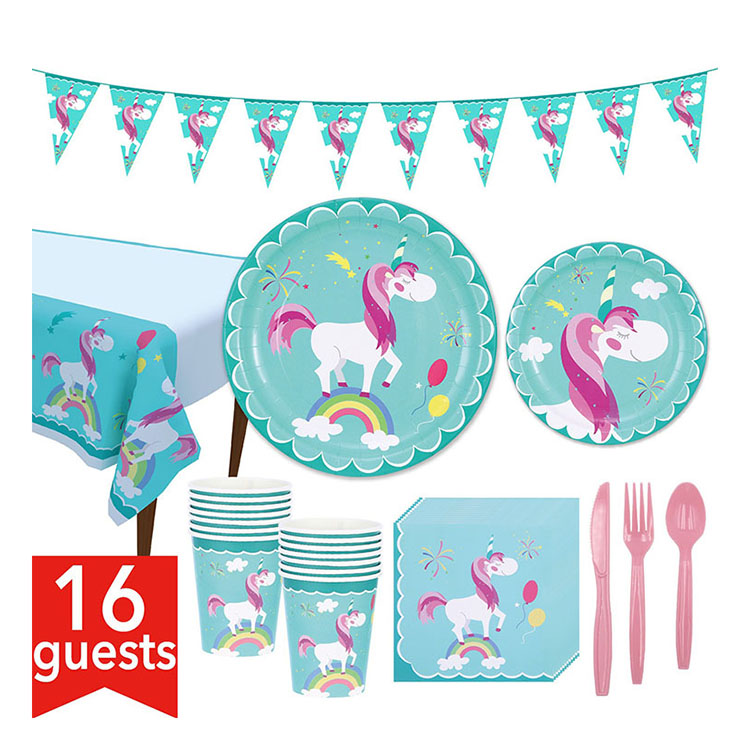 Nicro Served 16 Kid Unicorn Theme Party Supply Kit